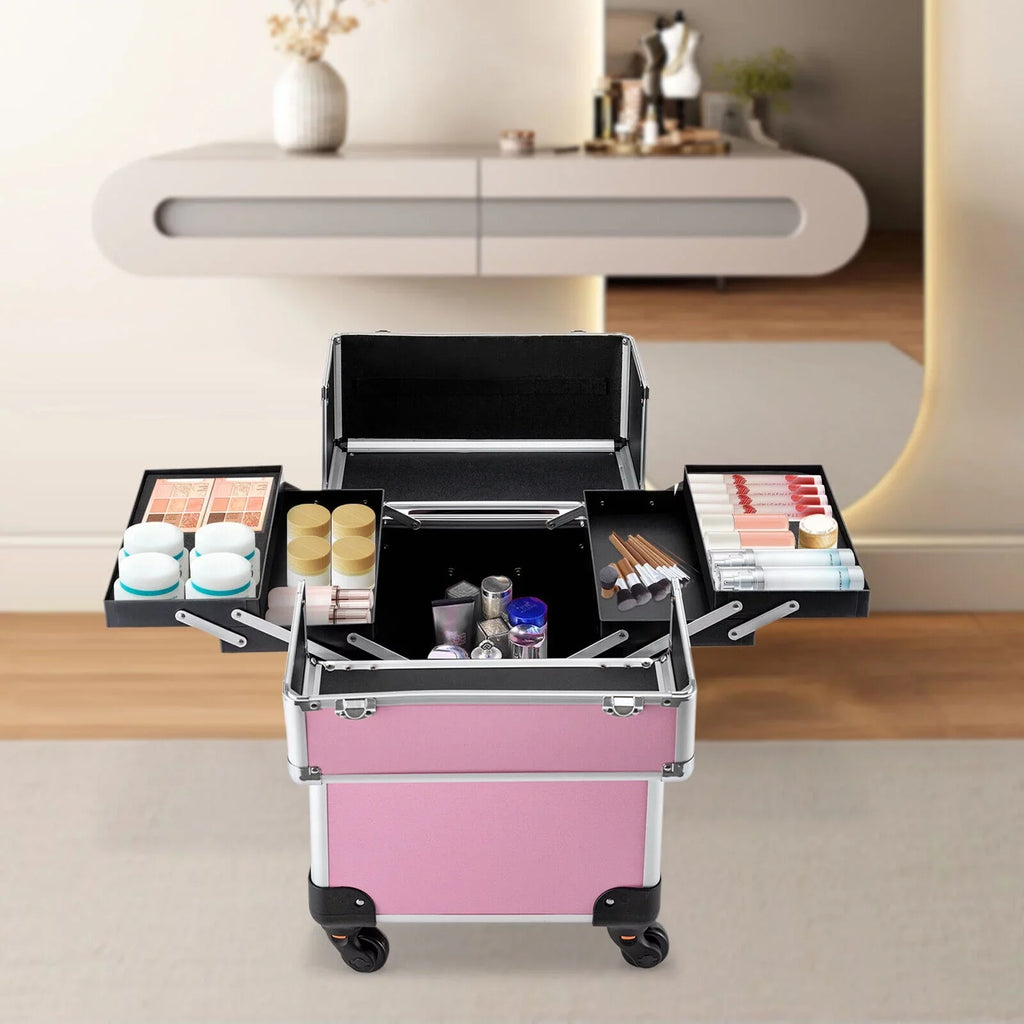 Storage Adjustable Cosmetic Travel Beauty Case for Case Professional Care Barber Miumaeov Train Salon Organizer Case Large Personal Rolling Dividers Cosmetic Makeup Trolley