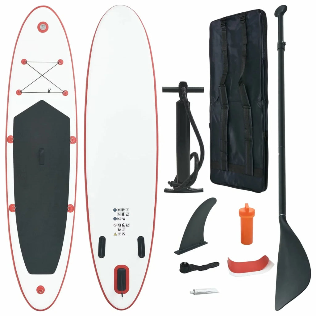 Inflatable Walmeck Paddleboard White and Red Set