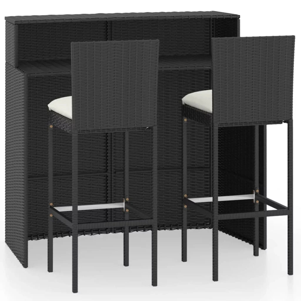 Backyard, Bar Patio and Patio, Table with Bar Footrest Set Chair Piece Furniture Anself and Garden, Black 3 Bar Rattan Balcony, Backrest 2 for Cushioned Poly Outdoor Stool