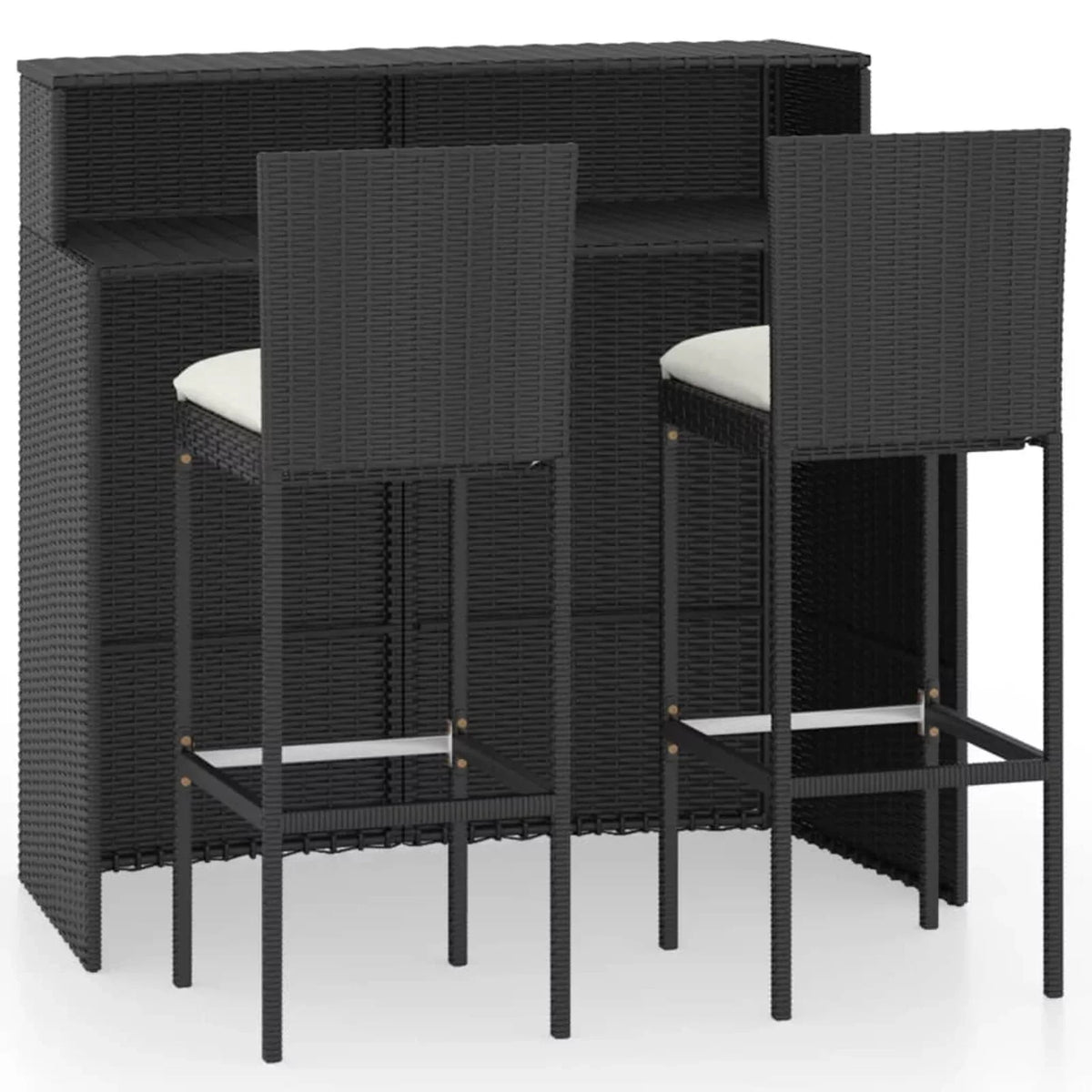 Backyard, Bar Patio and Patio, Table with Bar Footrest Set Chair Piece Furniture Anself and Garden, Black 3 Bar Rattan Balcony, Backrest 2 for Cushioned Poly Outdoor Stool