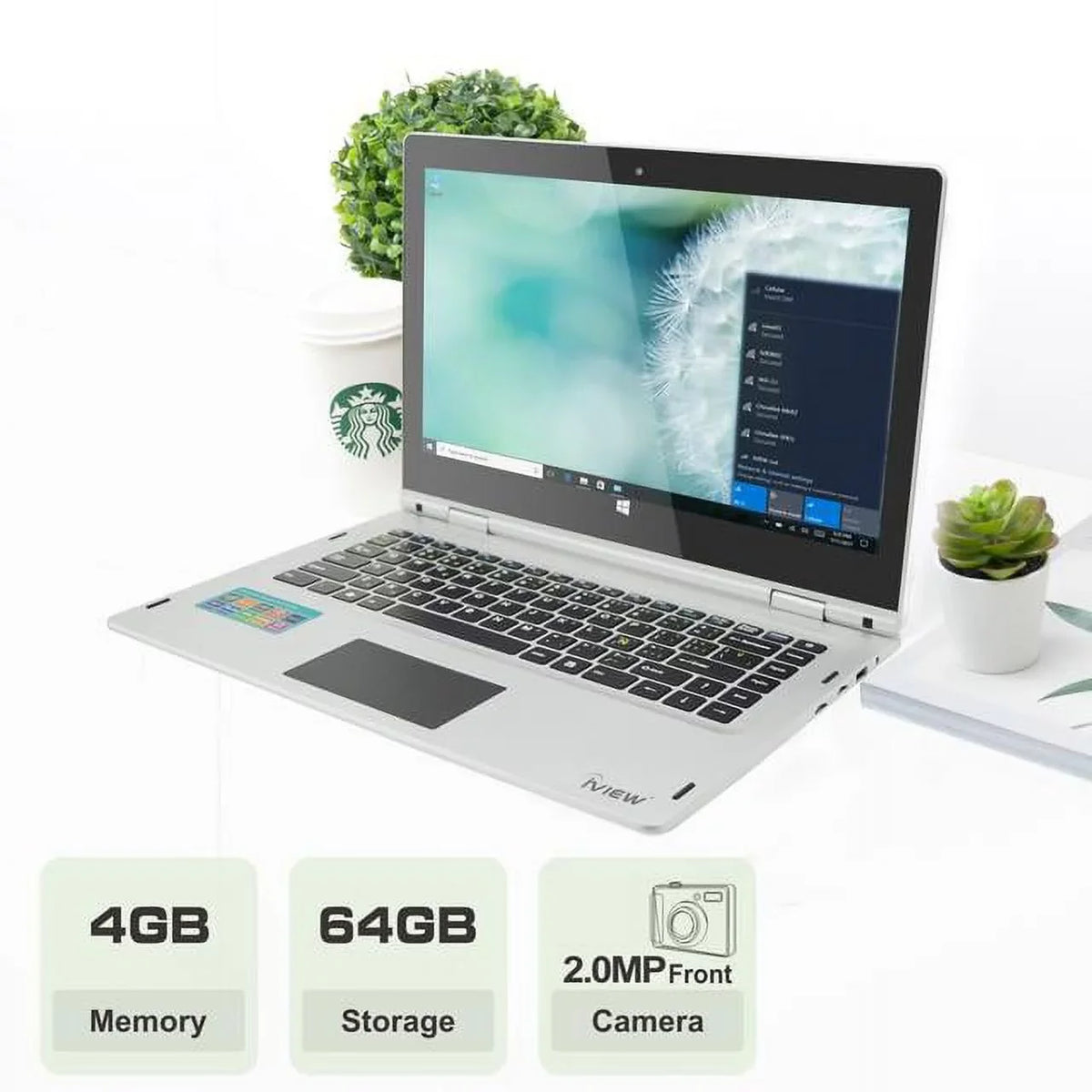 10 LTE-14.1” Pro, IVIEW Screen, High 1080 Megatron 1920 IPS 4GB/64GB Mouse 360° Resolution Windows 4G x and USB Touch