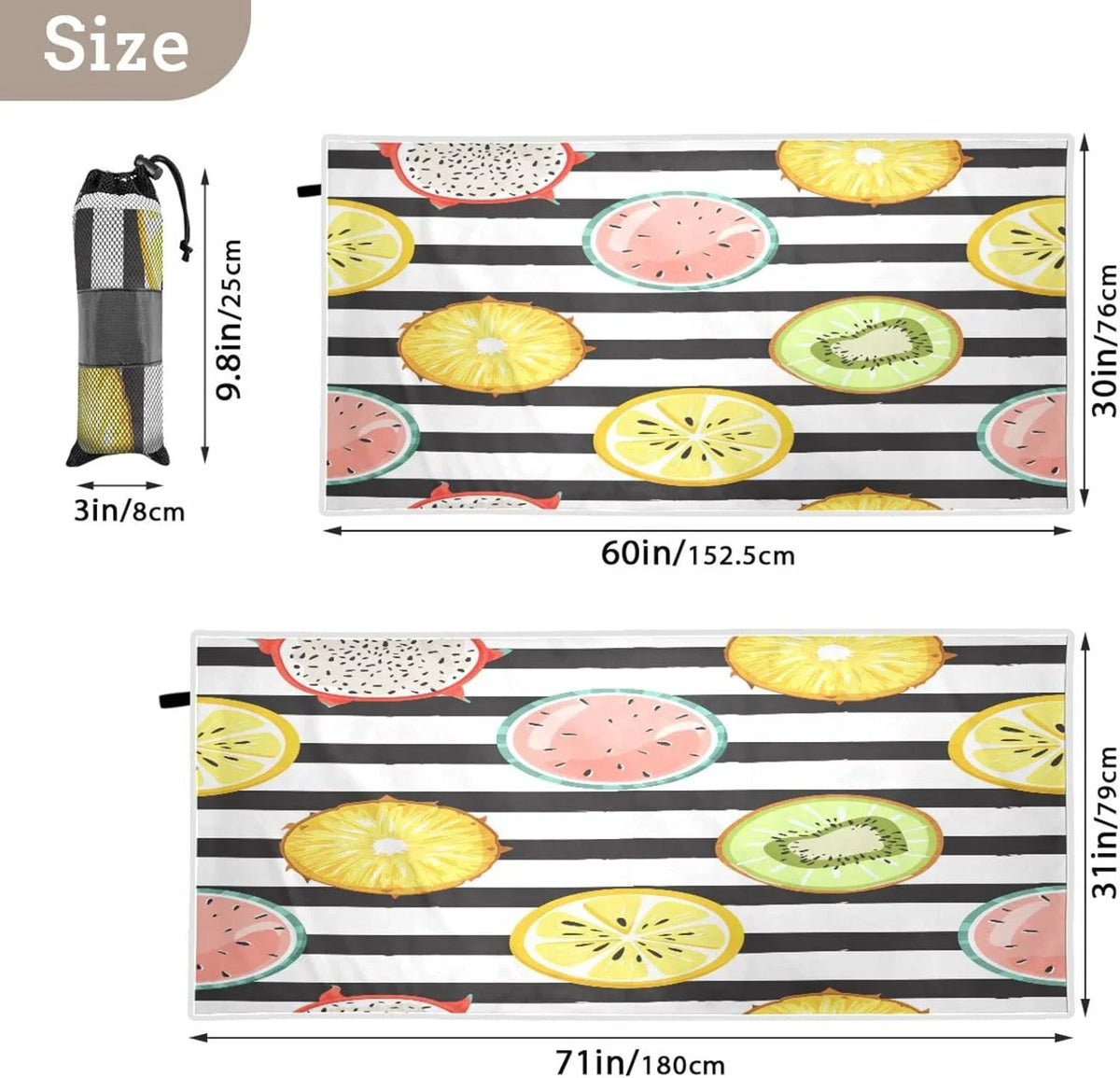 Towel, Towel Microfiber Thin Swim Free Oversized Tropical Towel Beach Sand Lightweight Quick Fruit Yoga 30”X60” Multipurpose Towel Pool Bestwell Shower Blanket, Slice Dry Bath