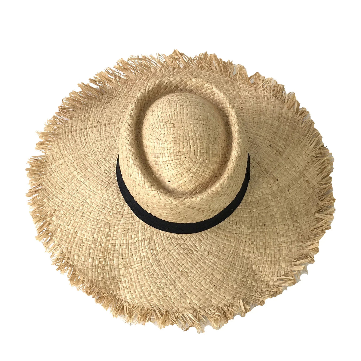 Edge Island Straw Wide Brim Blue Panama Hat, Natural Frayed