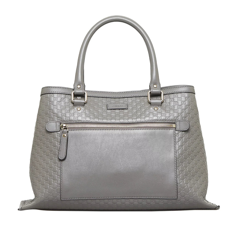 Leather (Good) Calf Pre-Owned Unisex Microguccissima Gray Satchel Authenticated