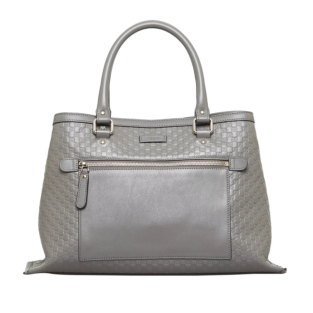 Leather (Good) Calf Pre-Owned Unisex Microguccissima Gray Satchel Authenticated
