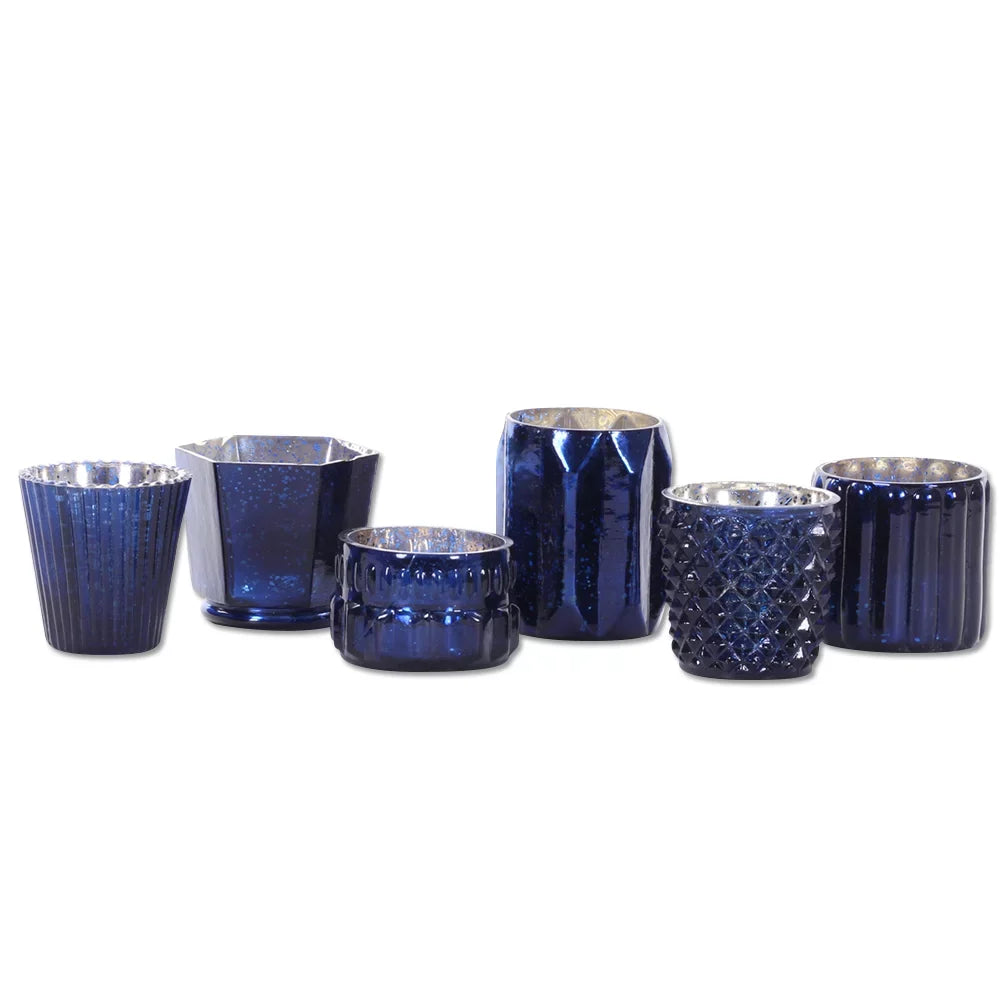 Mismatched Candle Koyal Blue Wholesale Glass Candle Holders Votives Holders, Candle for Mixed Mercury Navy 6−Pack,