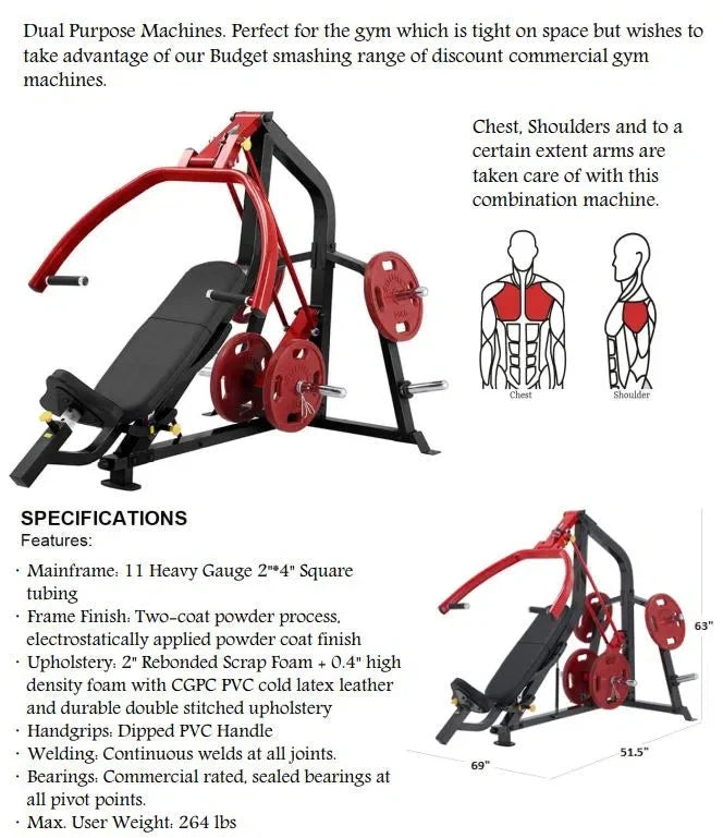 Plate Quality) Shoulder Incline Bench by - Press Loaded (Commercial Gym SteelFlex Chest
