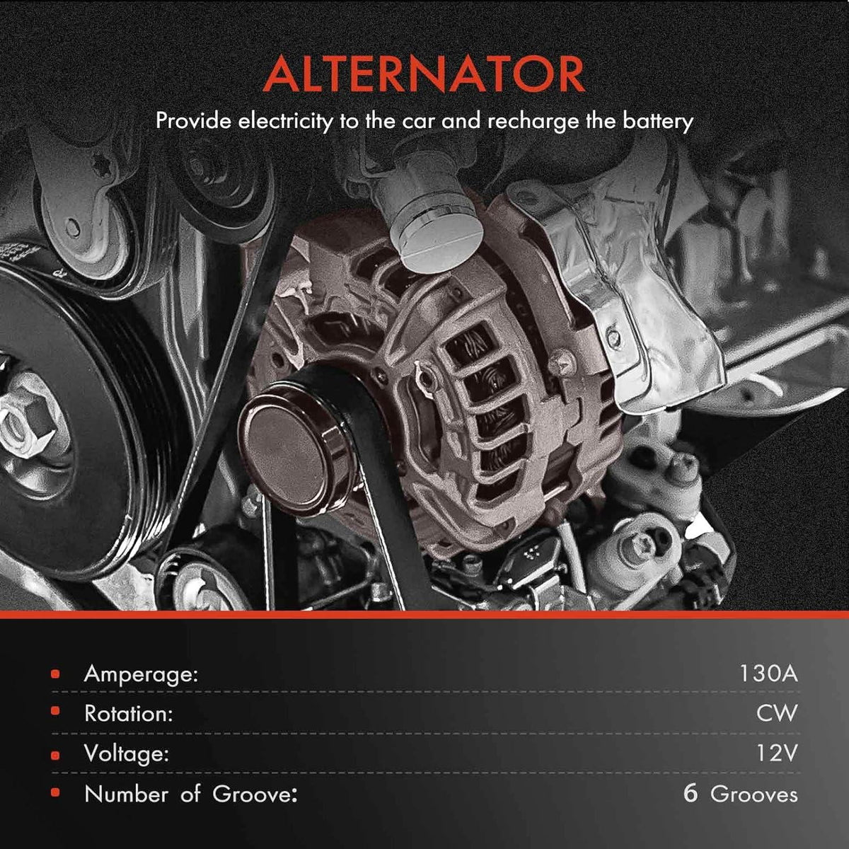 2012-2014, Ridgeline 6-Groove Replace# A-Premium 2011-2013, V6 12V Alternator Compatible 2012-2015, 3.5L, Odyssey CW with Pulley, Pilot 31100-RV0-A01 Honda 130Amp
