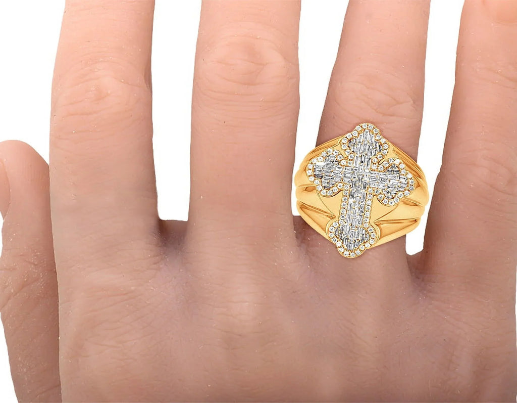 25MM 1.05 Cross Ring Pinky S10 Diamond Gold Baguette CT