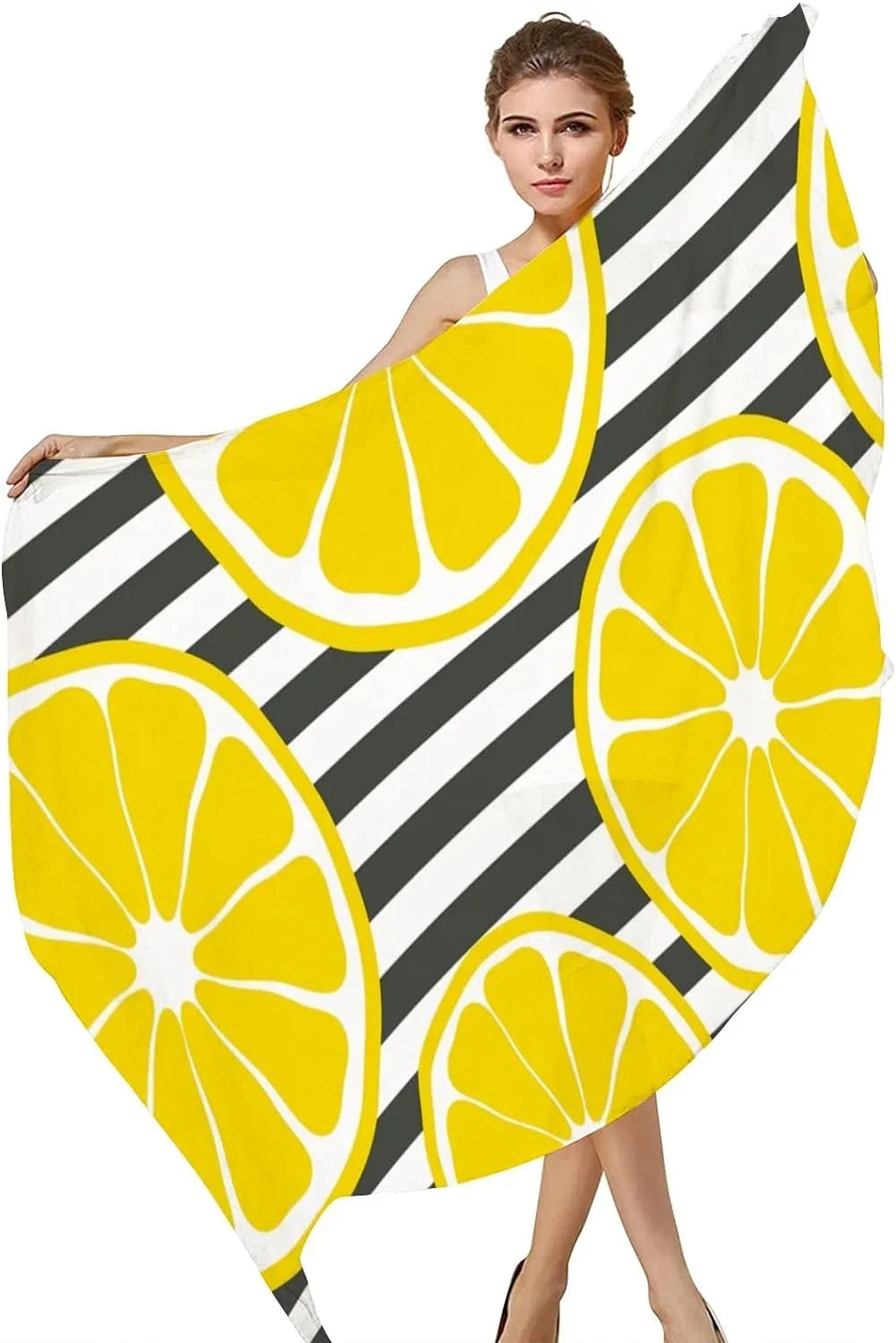 Fresh Stripes Lemons Neck Silk Wrap On for Shawl Lightweight Hyjoy Scarves Scarf Women Long Girls