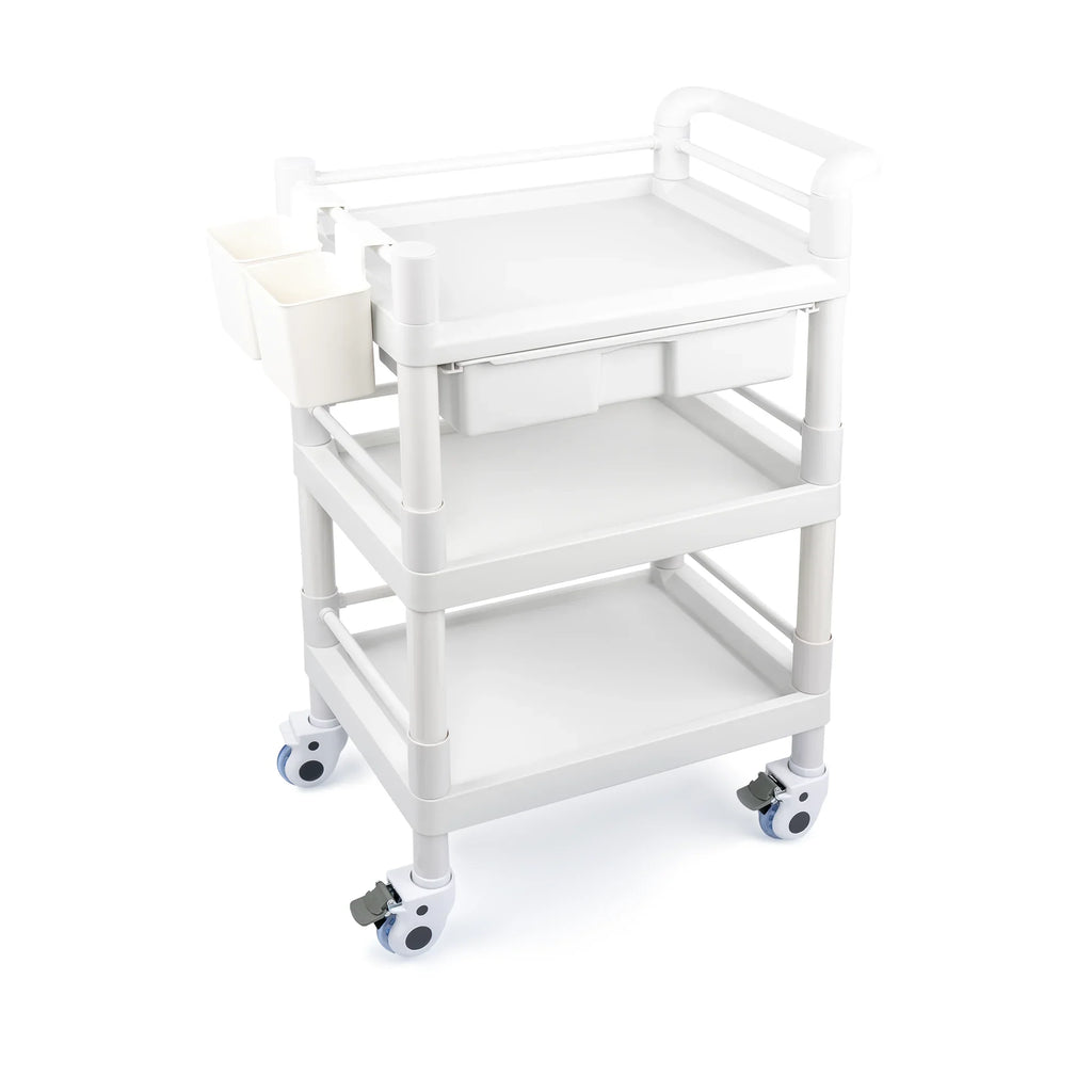 Hospital 500 Dirt Salon Tier Heavy Mobile Lbs Trolley Duty Drawers Cart for Beauty Clinic Spacious 360°Rotate Rolling Medical Cart Buckets Medical Wheels with 3 Utility Dental Trolley