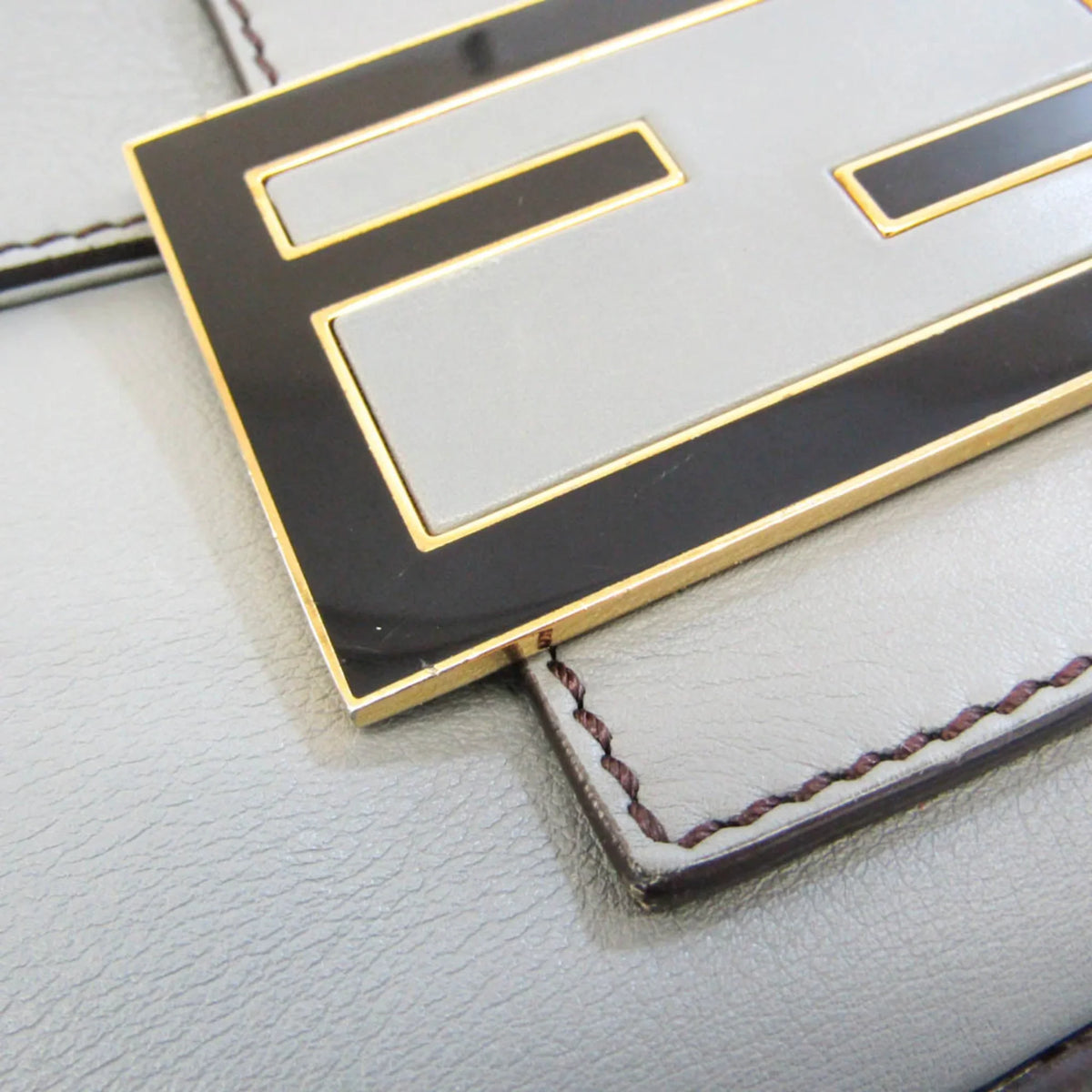 (Good) Bag Shoulder Bucket Leather Gray Women's Mamma Fendi Pre-Owned Big 8BR638