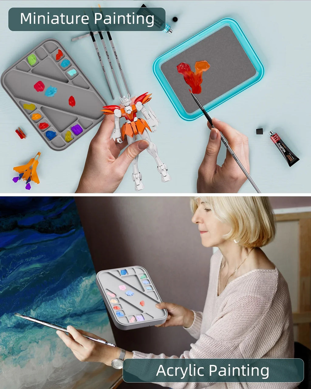Sponge, 4Pcs 100Pcs Paint Palette Palettes with Brush Mixing Holder Painting for Tray Wet Paper, Storage Nicpro Paint Miniature Stay Paint Kit, Pallet Acrylic