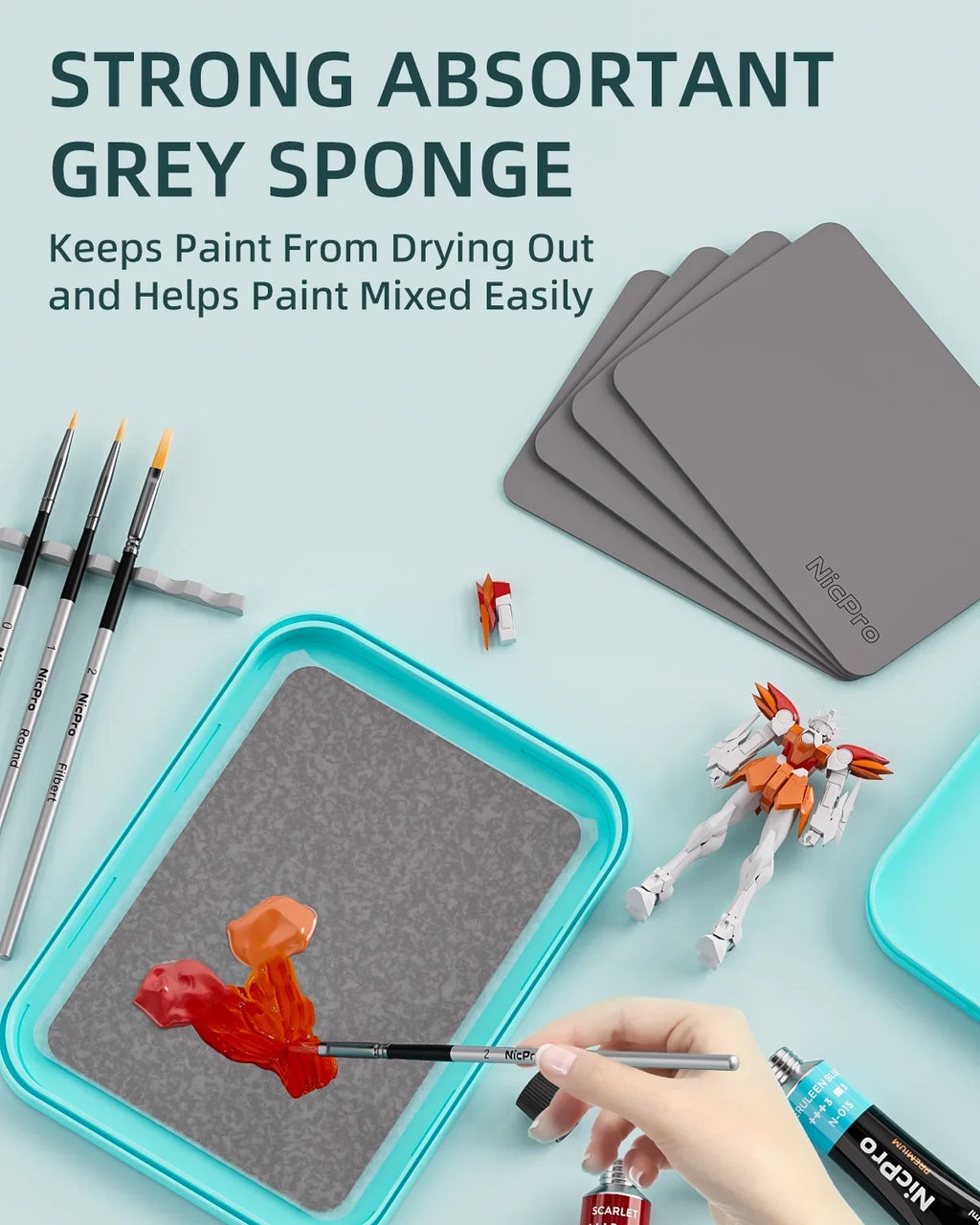 Sponge, 4Pcs 100Pcs Paint Palette Palettes with Brush Mixing Holder Painting for Tray Wet Paper, Storage Nicpro Paint Miniature Stay Paint Kit, Pallet Acrylic