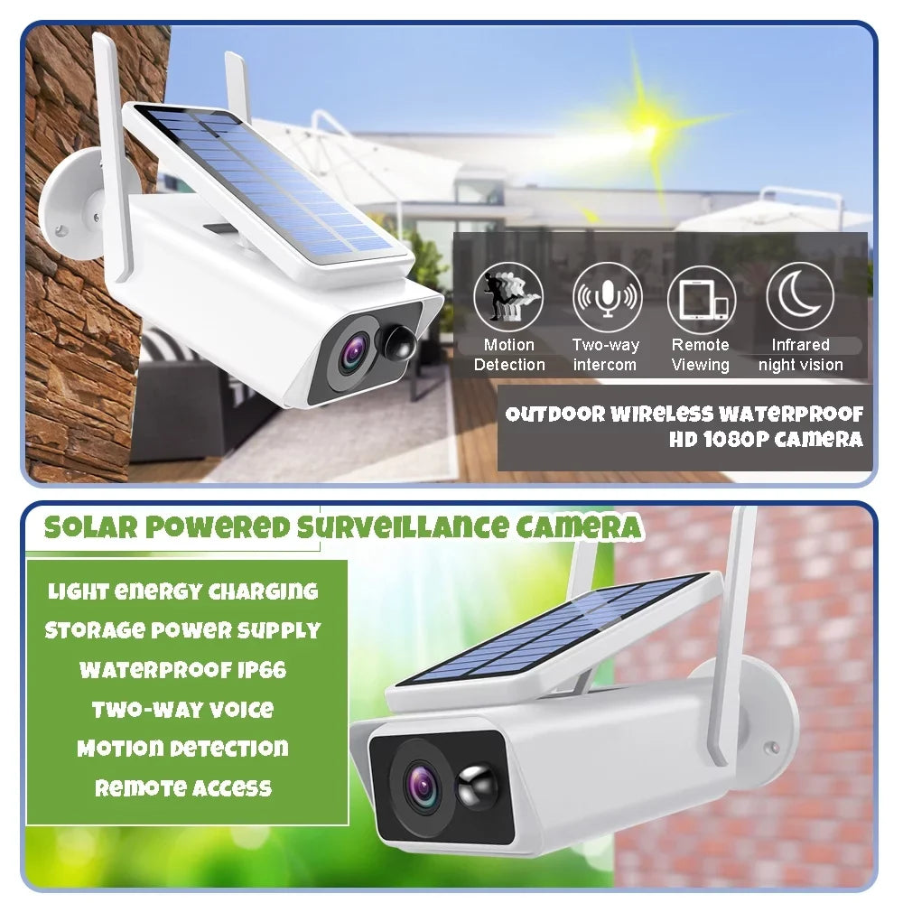 Wireless with Security Night Detection, Solar Talk, PIR Outdoor Panel, Security 2-Way Outdoor, Solar Vision,Waterproof, Cameras Camera White DFITO