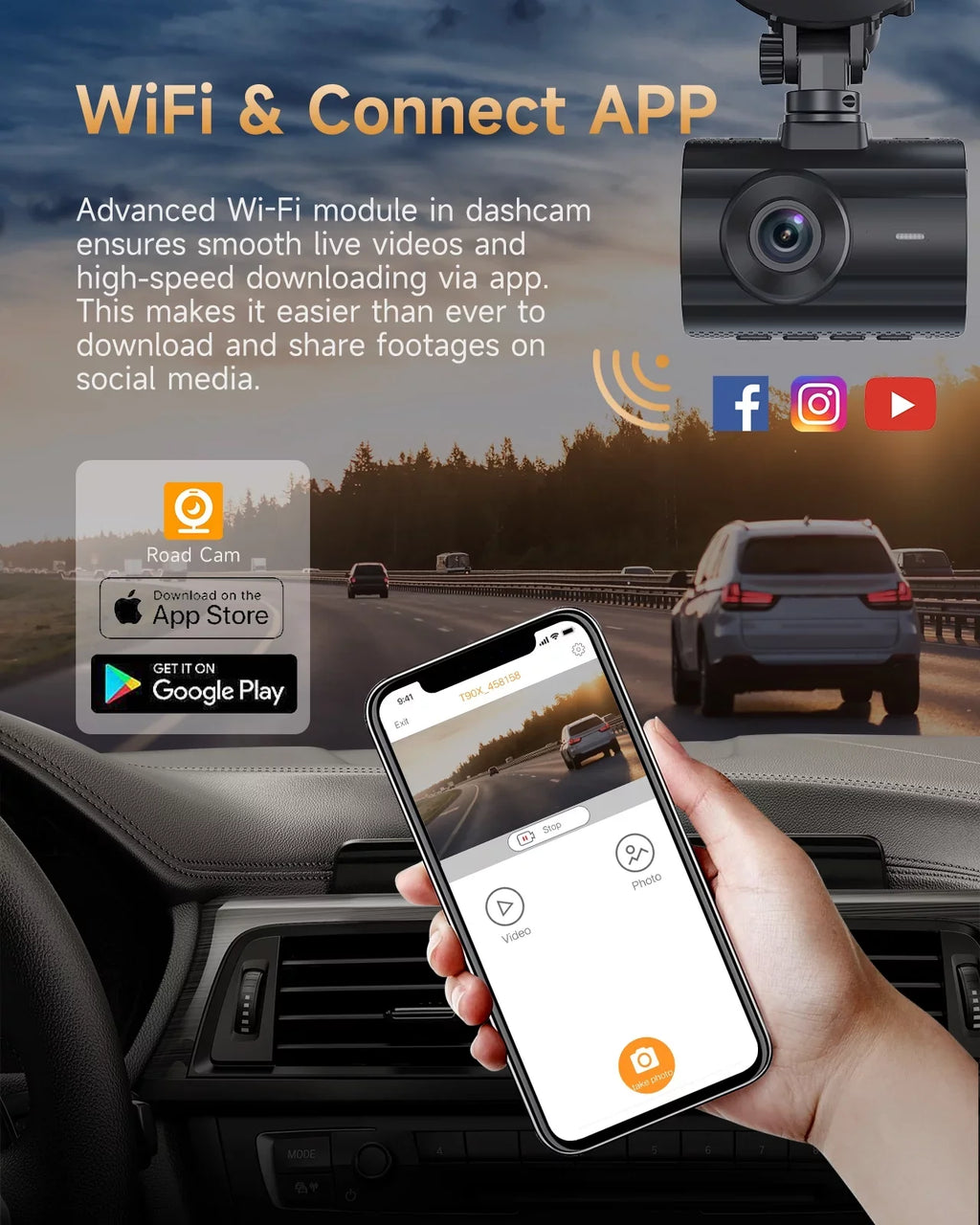 WDR, LCD G-Sensor,Black WiFi Night Mode, 2" Dashcam Dash 4K Screen, Dash with Car Wide Angle, and Rear, Vision,Parking Camera, Front 170° Cam GPS,4K+1080P