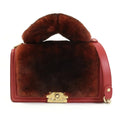 brown Pre-Owned e55871a (Good) red fur/leather ladies handbag bag gold diagonal boy shoulder