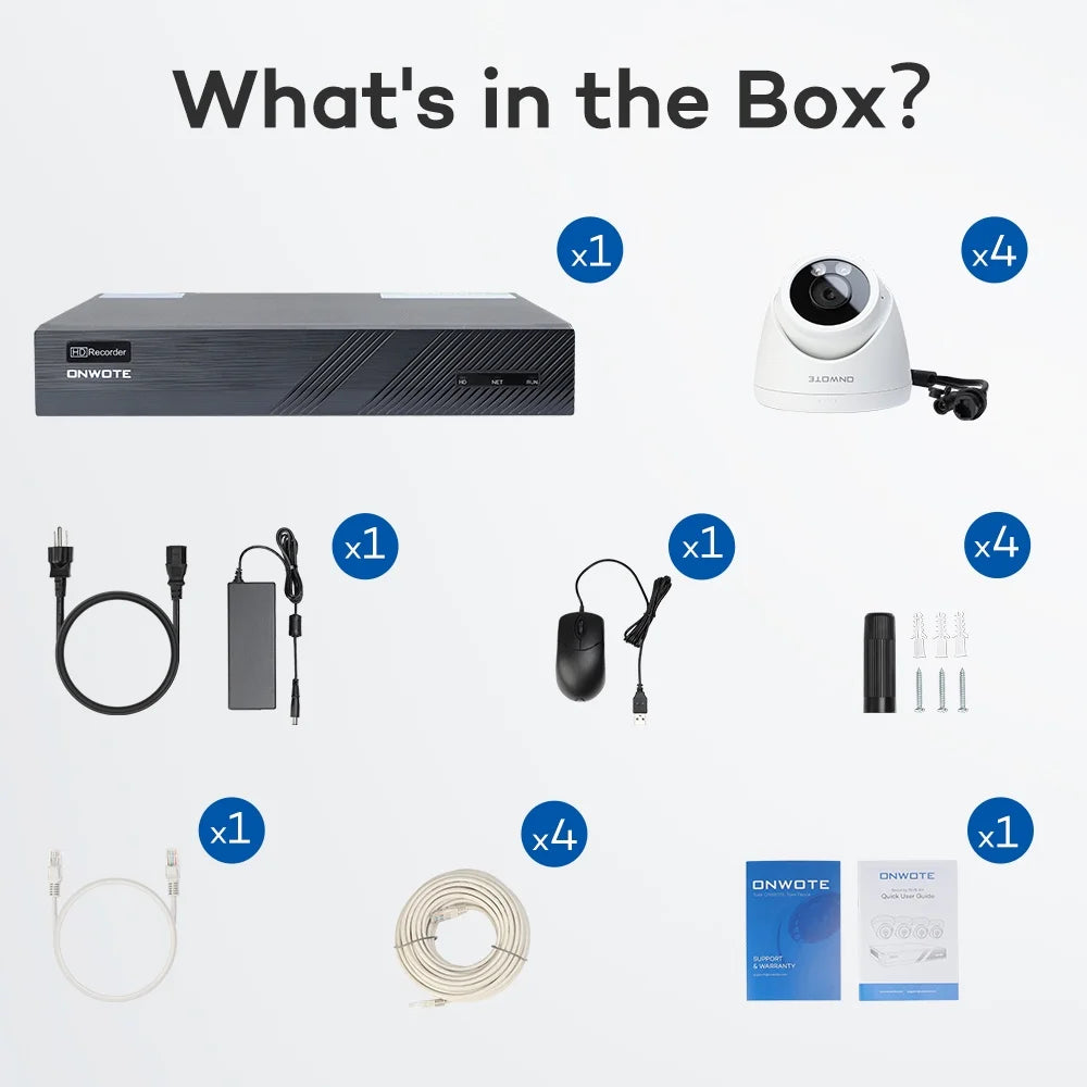 System, Vehicle AI System Color IP Pcs with Human 6MP 8 for Home ONWOTE Outdoor Business 8CH PoE Channel Detection Cameras, Wired PoE Vision, 122° NVR Camera Security HDD, 4 4K 2TB 4K Night