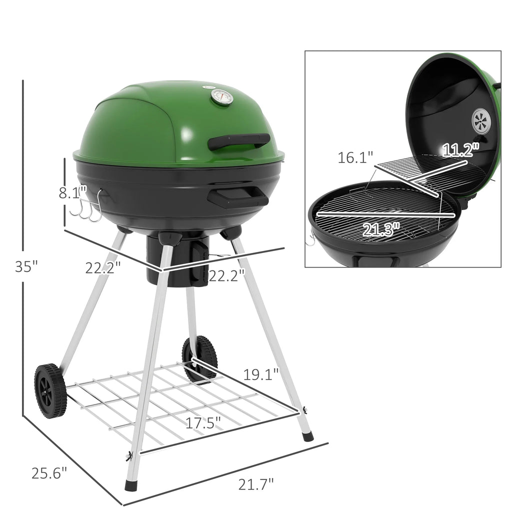 Outdoor Kettle Area, Cooking Wheels, Trolley Charcoal 360 with Party, and Green CoSoTower with Catcher Backyard 21" Thermometer Barbecue Ash Sq.In. Patio, for BBQ Shelf, Grill Built-In