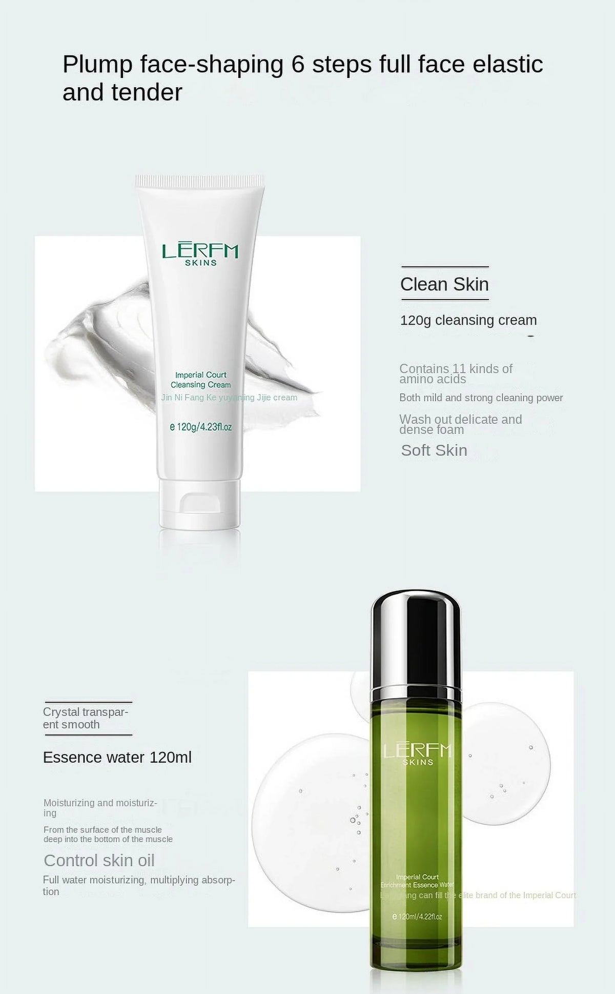 Face Serum Firming LERFM Cream Deep Pores Day 6Pcs Night Beauty Oil Face Toner Skincare Cleaning Products Control Whitening Set