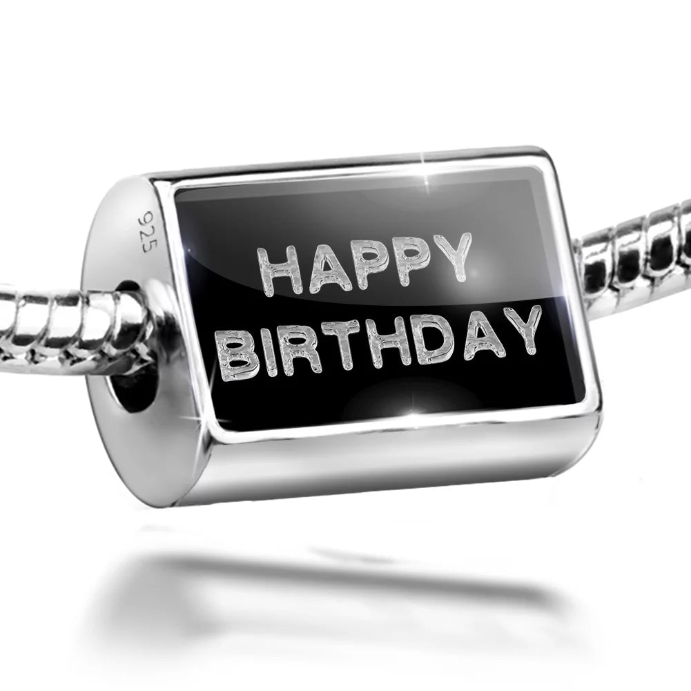 925 Sterling Black Birthday Cubes on Silver Happy Charm Bead Ice Clear Neonblond