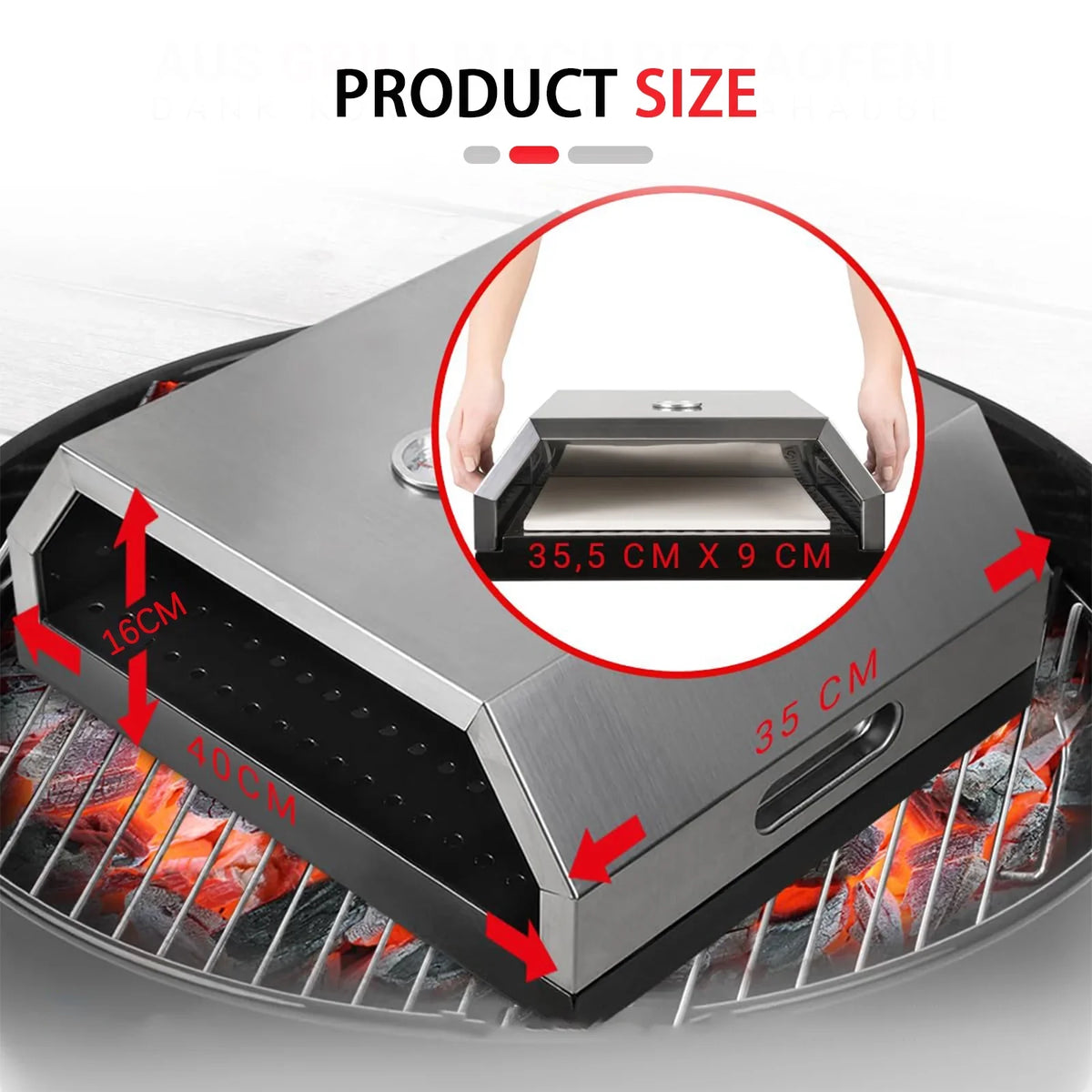 Easy On Grill Portable Pizza Gas Oven, Home-made Top & Oven BBQ Pizza Oven, Pizza Charcoal BBQ Carry Any Handles, Fits Grill,