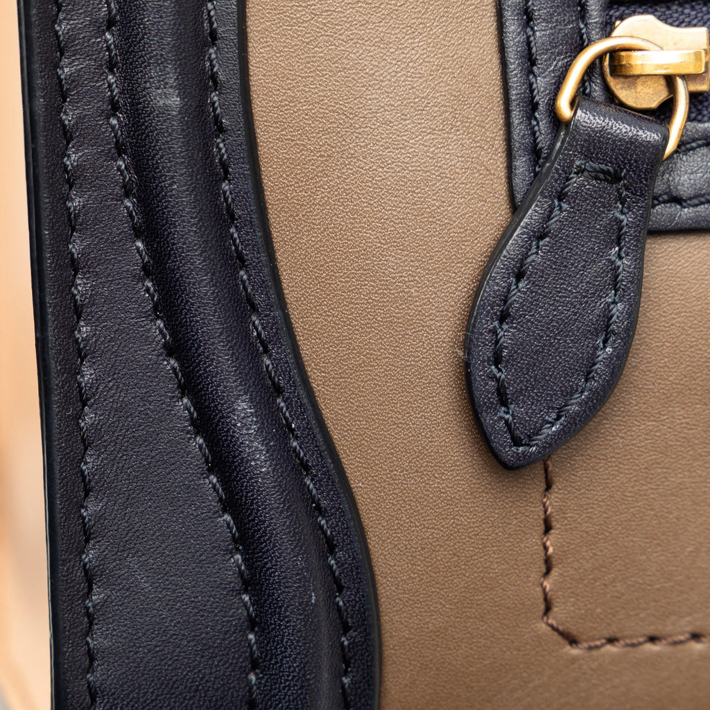 Tricolor Luggage Tote Authenticated Calf Pre-Owned Brown Satchel Leather Celine Nano Unisex (Good)