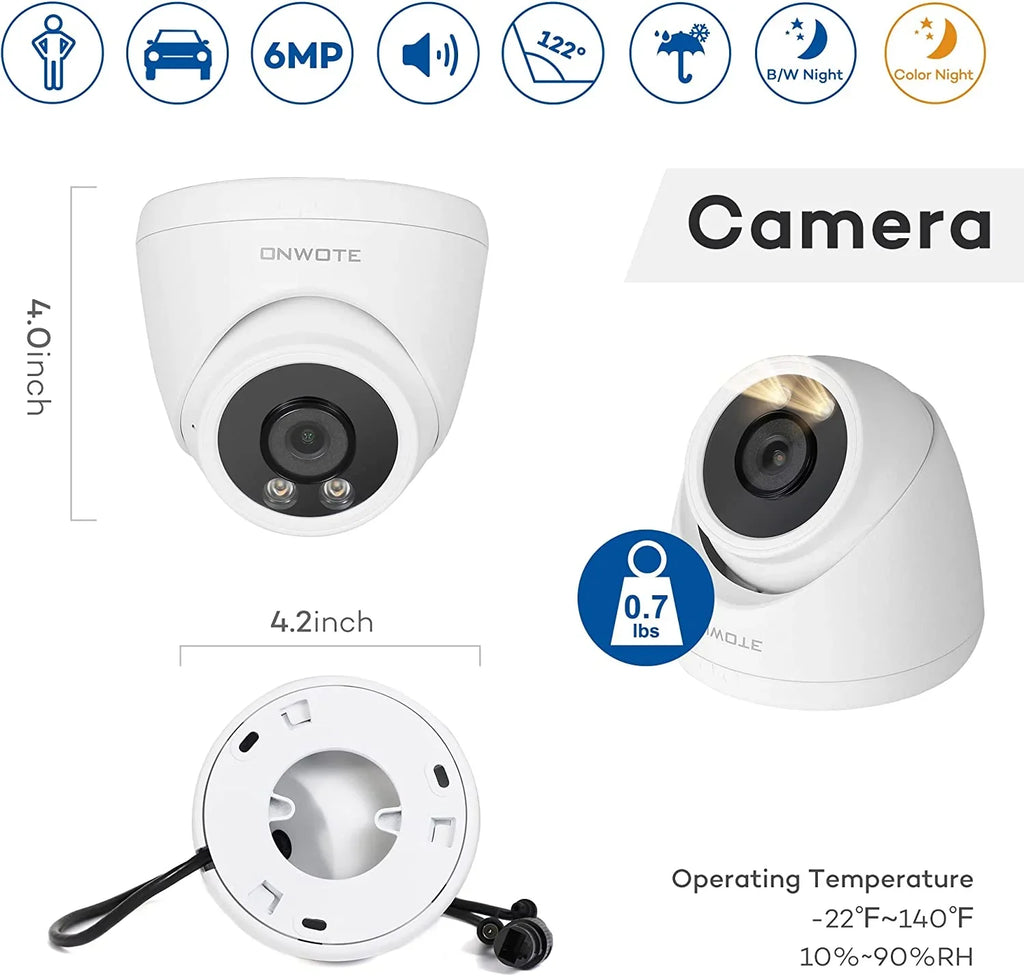 System, Vehicle AI System Color IP Pcs with Human 6MP 8 for Home ONWOTE Outdoor Business 8CH PoE Channel Detection Cameras, Wired PoE Vision, 122° NVR Camera Security HDD, 4 4K 2TB 4K Night
