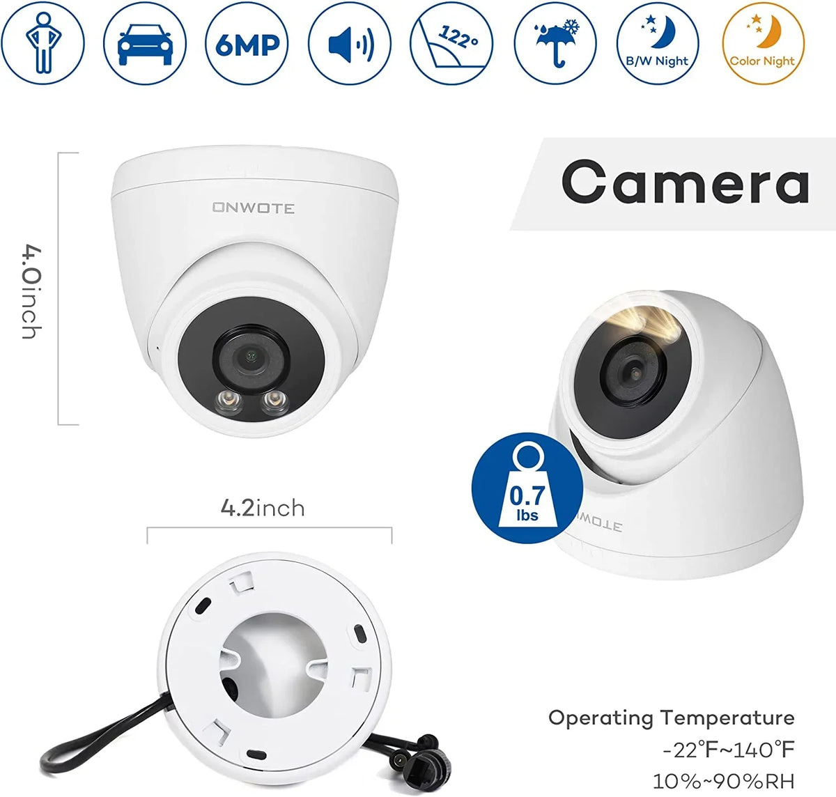 System, Vehicle AI System Color IP Pcs with Human 6MP 8 for Home ONWOTE Outdoor Business 8CH PoE Channel Detection Cameras, Wired PoE Vision, 122° NVR Camera Security HDD, 4 4K 2TB 4K Night