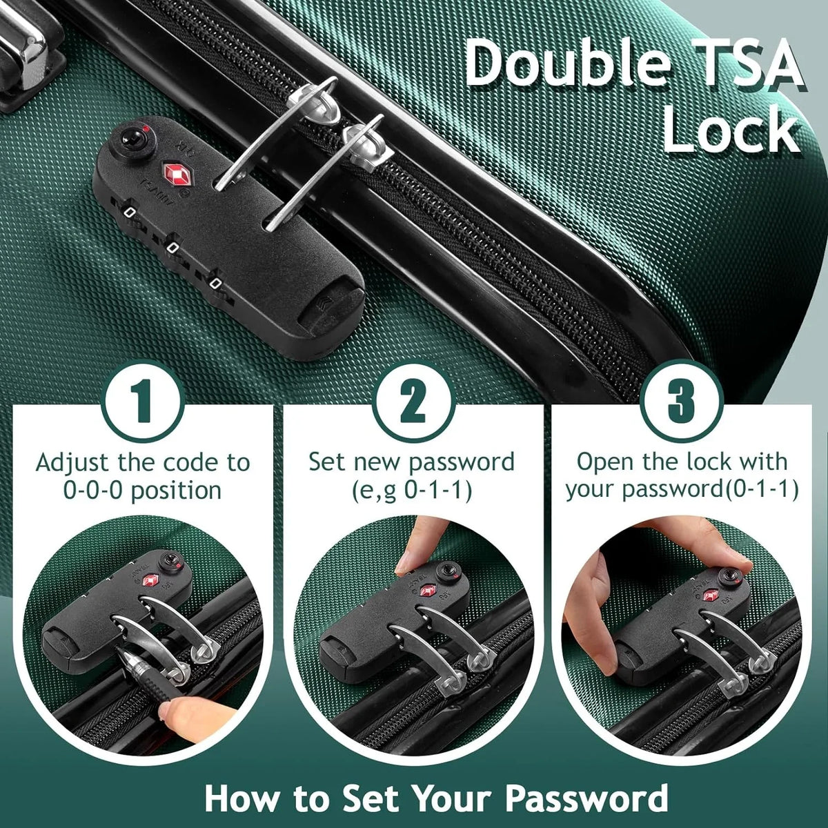 ABS Business (20/24/28) lock, Lightweight Suitcase Luggage Luggages with Wheels of - on Set Travel Spinner 3 Hardside Green TSA Sets & Carry Portable for Dark