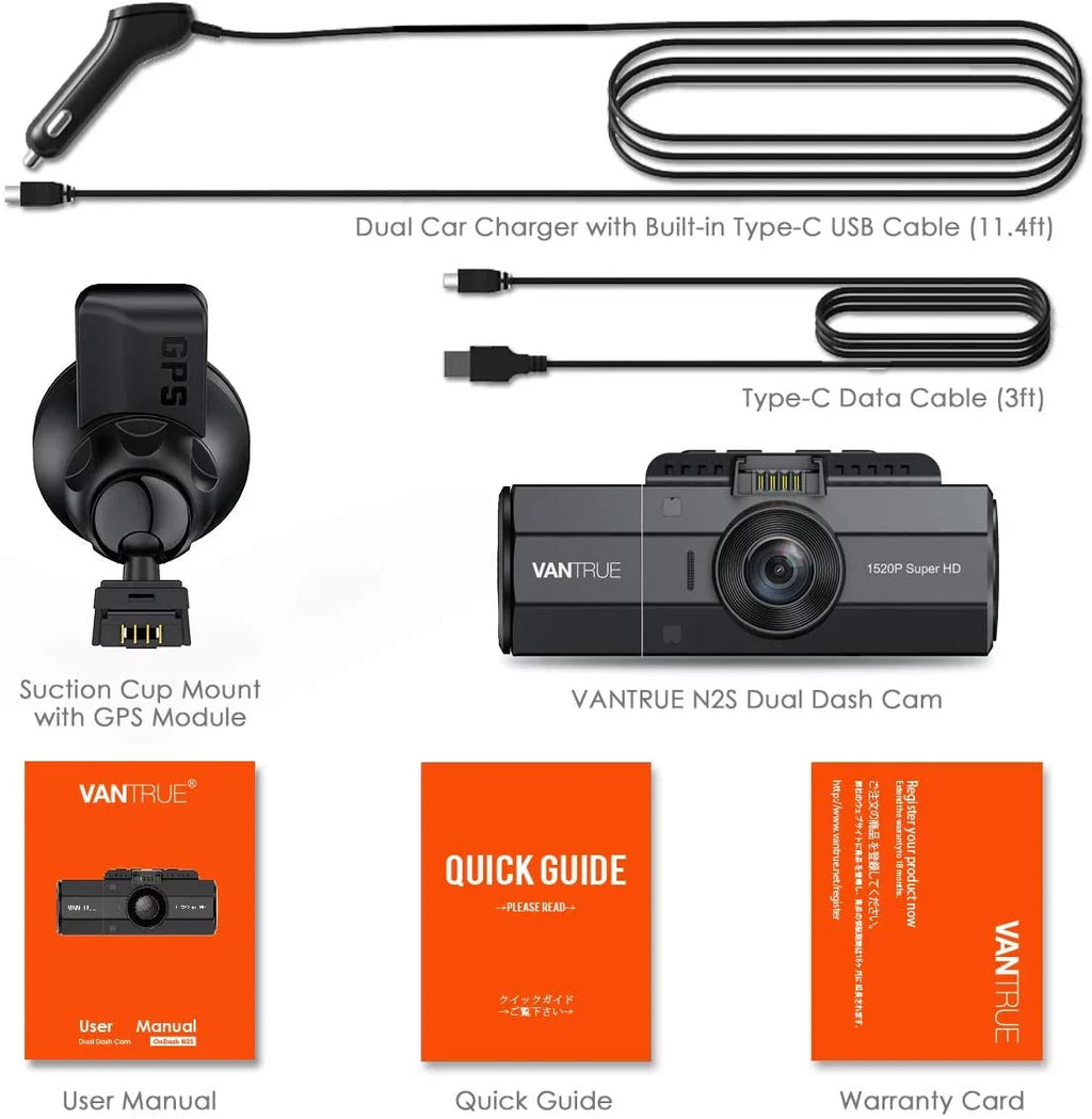 Camera Dash w/ | N2S Dash Vantrue GPS | Infrared 4K Inside Front NV Cam and