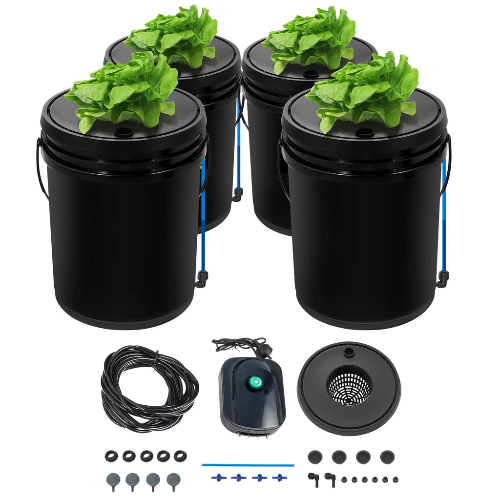 Grow Growing 4 SKYSHALO with Hydroponic Gallon System DWC Bucket, Kit Pump 5 Water Culture Buckets Deep Hydroponics