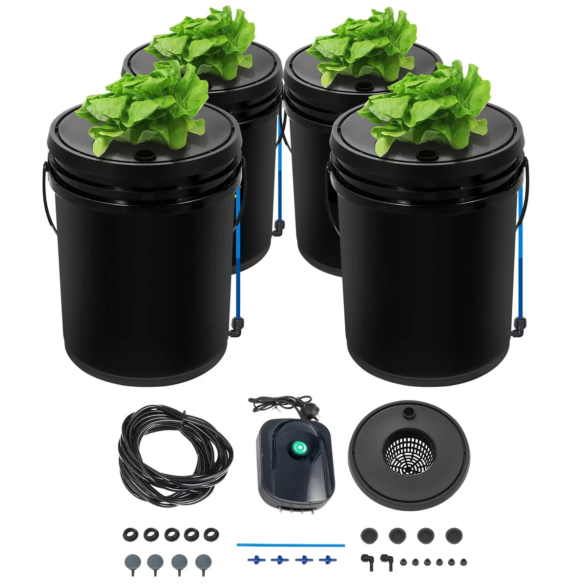 Grow Growing 4 SKYSHALO with Hydroponic Gallon System DWC Bucket, Kit Pump 5 Water Culture Buckets Deep Hydroponics