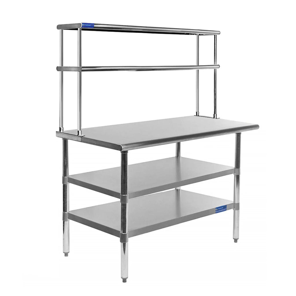Table 48" 30" Double | 12" Stainless Two Table Steel x & Tier Combo Overshelf Work Wide Prep Metal Kitchen With | Shelves Shelving