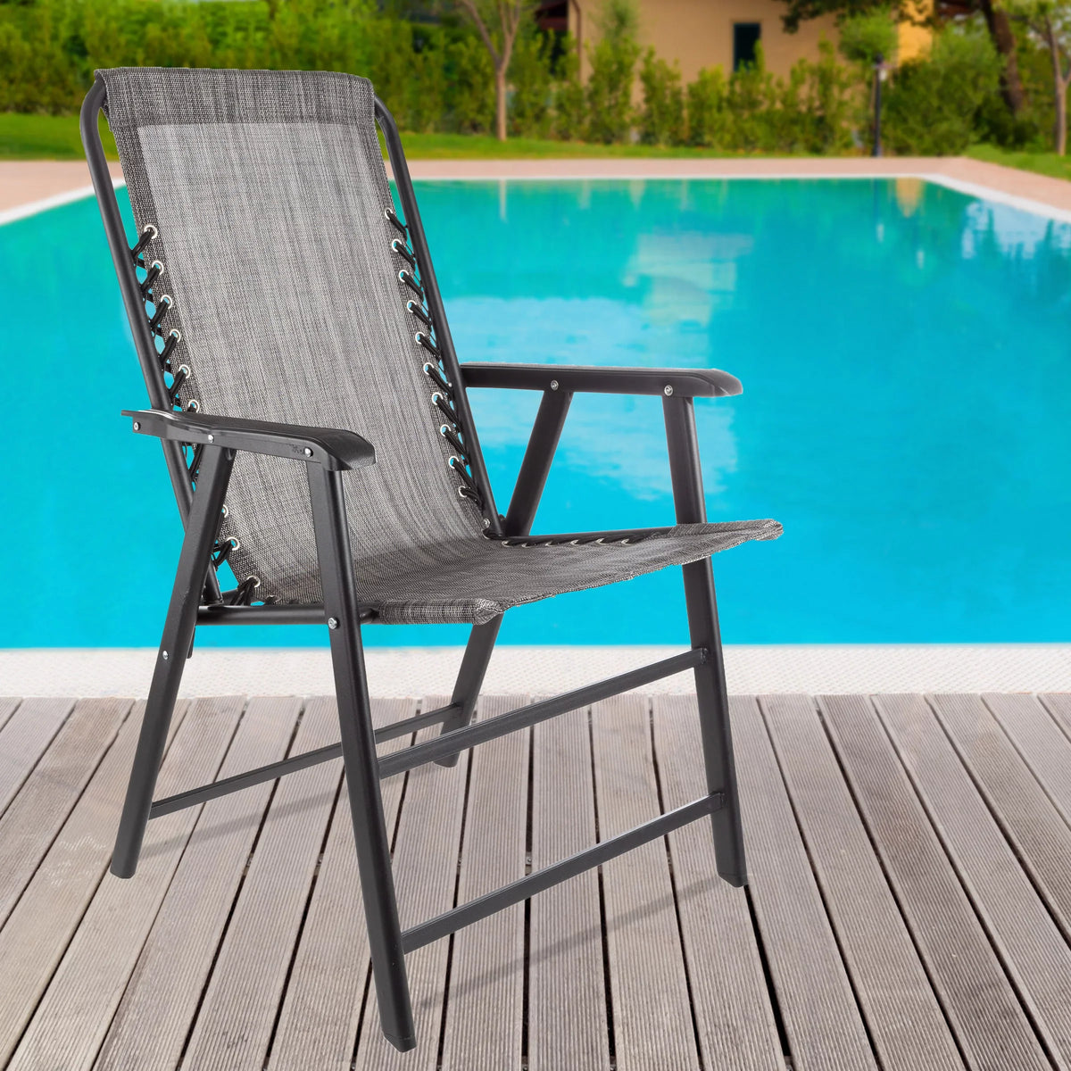Pure for Textilene Adult Folding with Garden Chairs - of Camping Fabric Gray/Set 2
