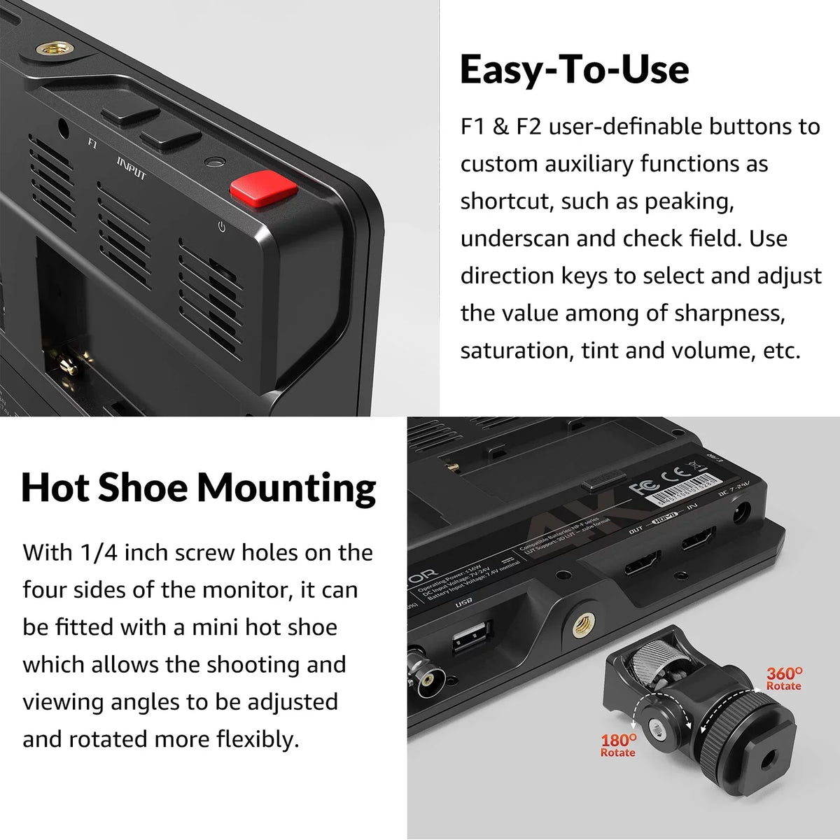 On- & Brightness Monitor Resolution Support H7S Output Full & with 1800nit Ultra HD Photos Functions LILLIPUT 3G-SDI 4K- HDR Viewable 4K Inch Sunlight Taking for 7 Creating Input 3D-LUT Movi