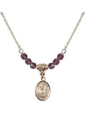 Saint Necklace Gold with 4mm Plated Kieran February Beads 18-Inch Month Hamilton and Charm Stone Birth Purple