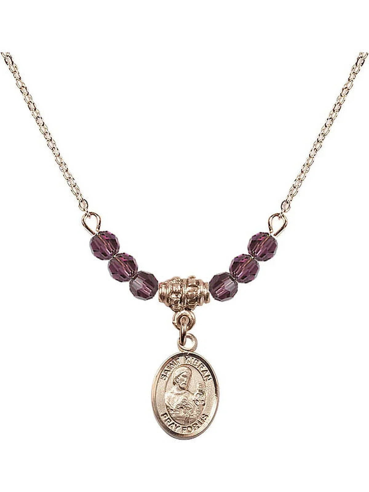 Saint Necklace Gold with 4mm Plated Kieran February Beads 18-Inch Month Hamilton and Charm Stone Birth Purple