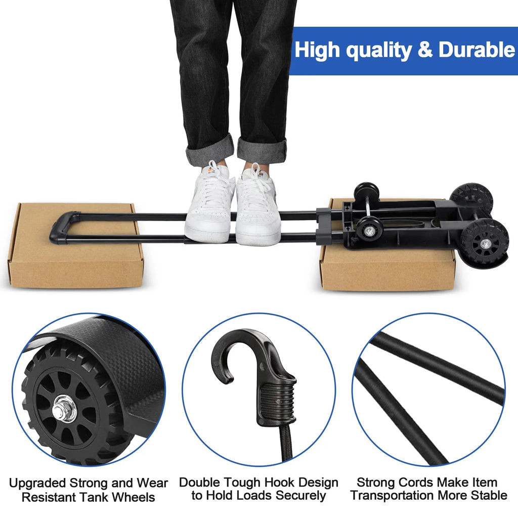 Black Big Cart siisll Travel Use. Luggage Hand Collapsible Folding Utility Moving Cart Cart Capacity for for Wheels Office with Platform Duty Heavy for and Truck Lightweight Luggage Home, Folding Cart
