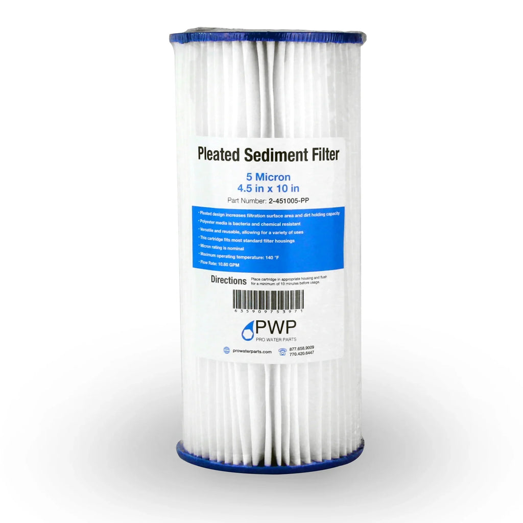 Water Pleated Poly Sediment Micron Filter 4.5x10" Pack Cartridge 5 20