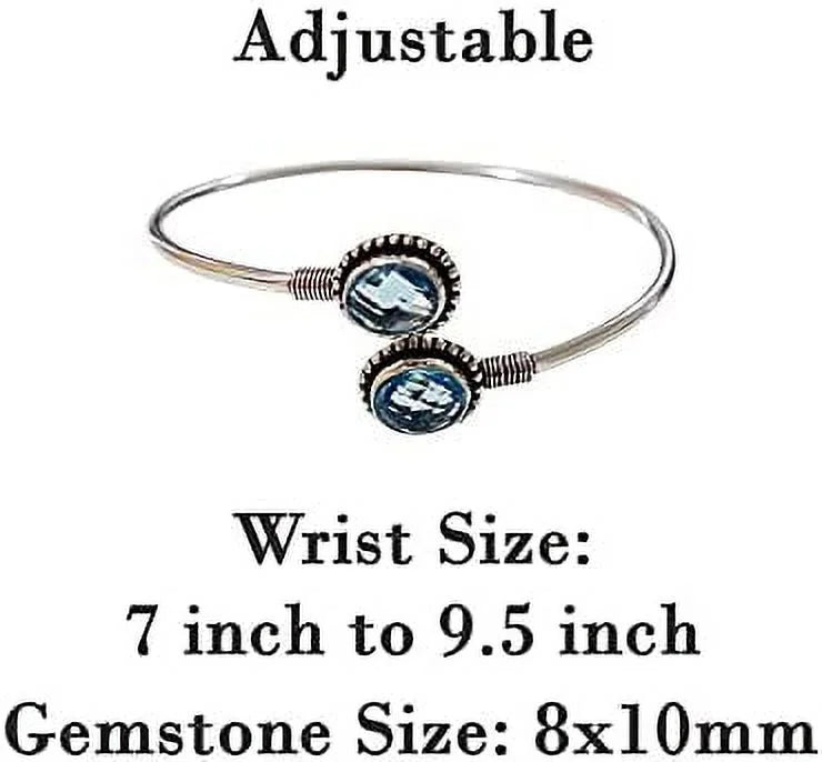 Adjustable Silver Jewelry, Fashion Blue Handmade November Gemstone Cuff Ethnic wristband, Women, Topaz wristband Plated Design Modern for Birthstone Designer Party