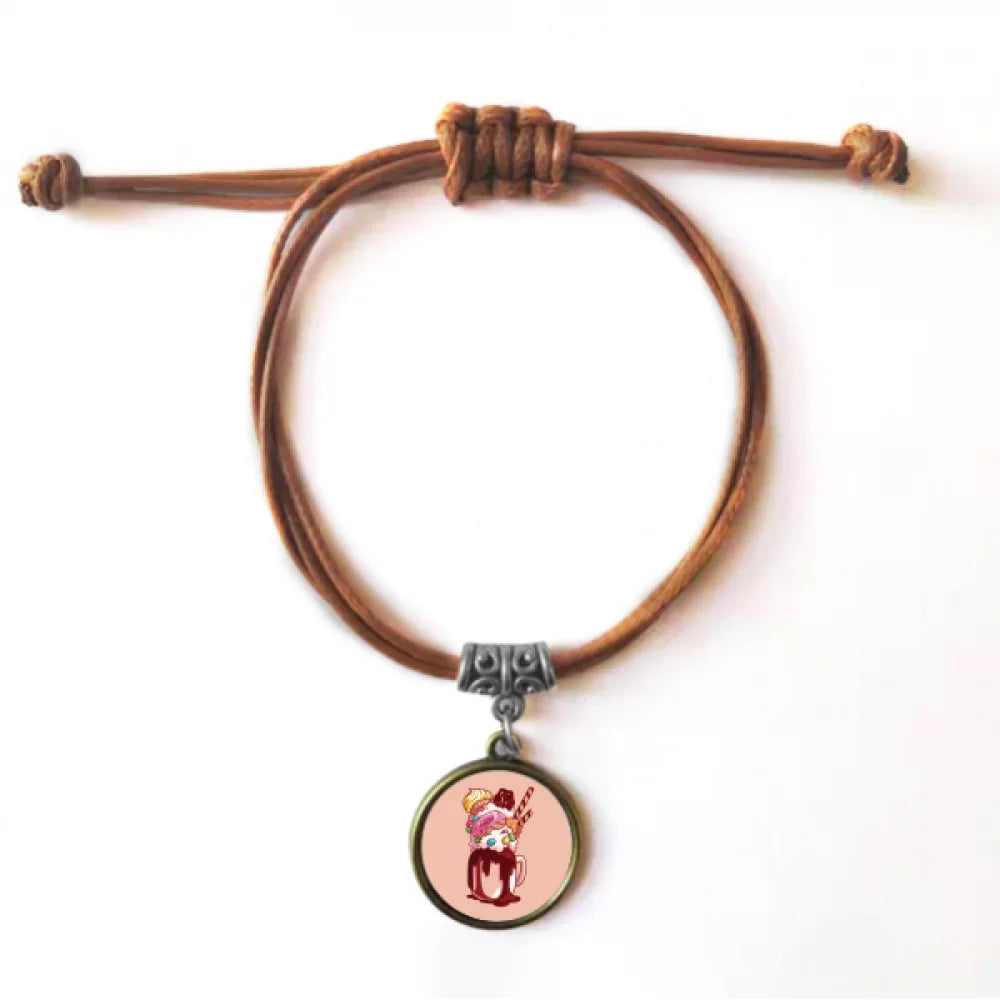 Ice wristband Leather Chocolate Cup Biscuit Brown Rope Donut Wristband Hide Jewelry