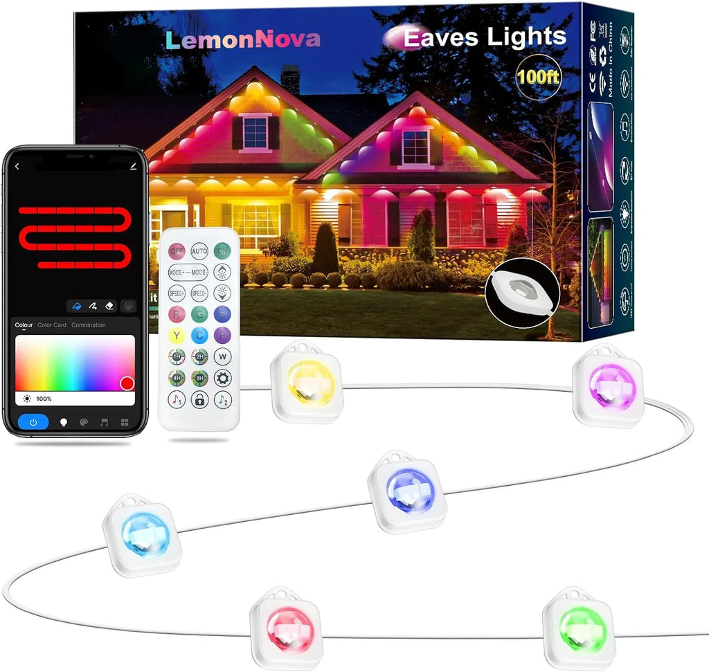 Outdoor with Waterproof, Eaves Daily IP67 with & Alexa DIY Lights LED RGB Suitable Modes, Lights, with Lights and for Permanent Using, Work 100ft Outdoor Scene Holiday Remote 72