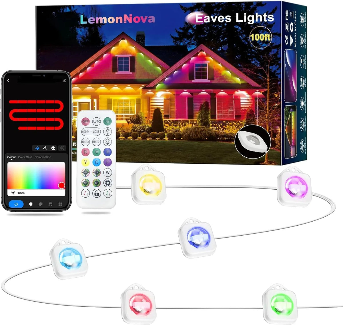 Outdoor with Waterproof, Eaves Daily IP67 with & Alexa DIY Lights LED RGB Suitable Modes, Lights, with Lights and for Permanent Using, Work 100ft Outdoor Scene Holiday Remote 72
