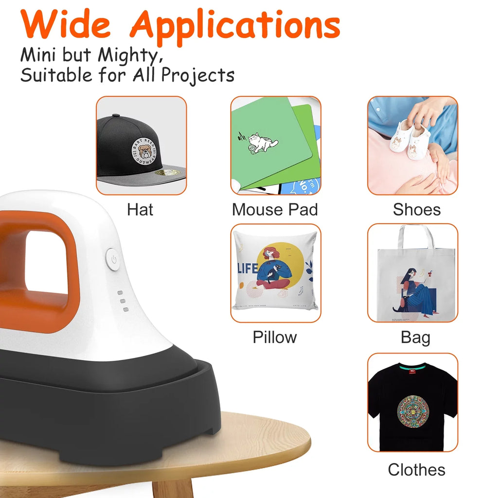 Portable Machine Bags, Machine Transfer Press Heating for * with Fast 3.8" Mini Iron T-Shirt Clothes in Orange Hat 7" Heat Heat