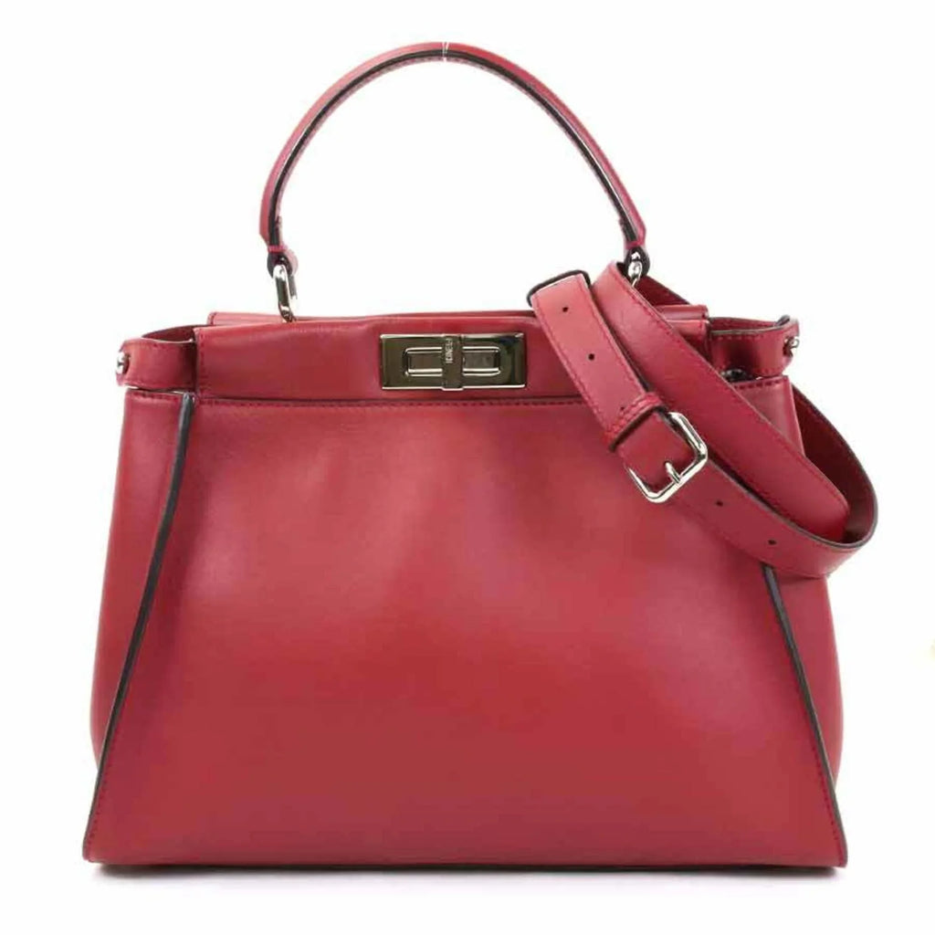 Fendi Dark Leather Pre-Owned (Good) Red Peekaboo Bag Women's Silver FENDI Handbag Shoulder