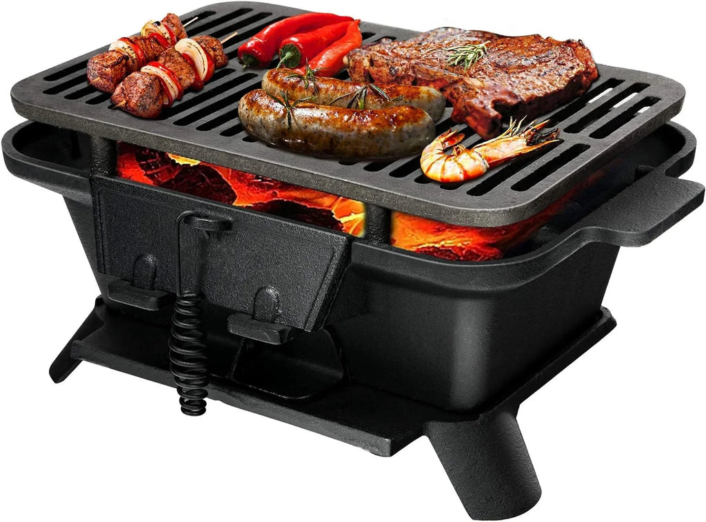 Cooking Grilling Grill for Regulating Camping Charcoal Fire Portable Door, Outdoor Patio Grill, Grill Cast with BBQ Air Backyard Grill Iron Double-sided Hibachi Net, Perfect Picnic Gate,