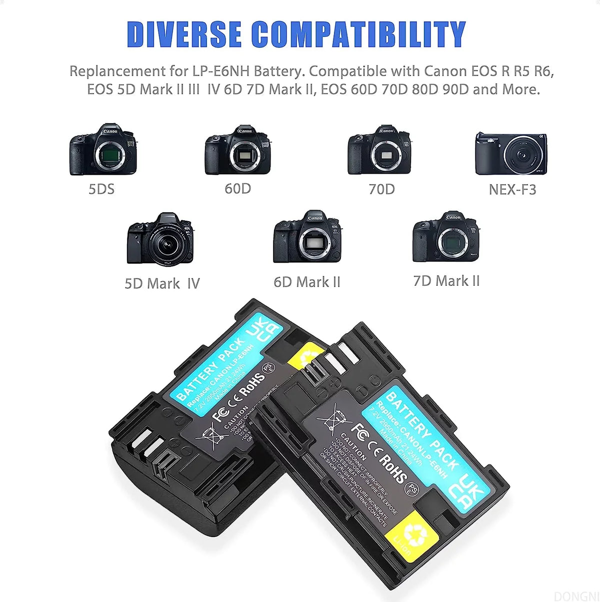6D 90D Camera Dual R LP-E6NH 5D 7D 2950mAh 5DS Batteries EOS 80D R6 2-Pack 70D II/III/IV Canon Mark Charger and for R5 60D