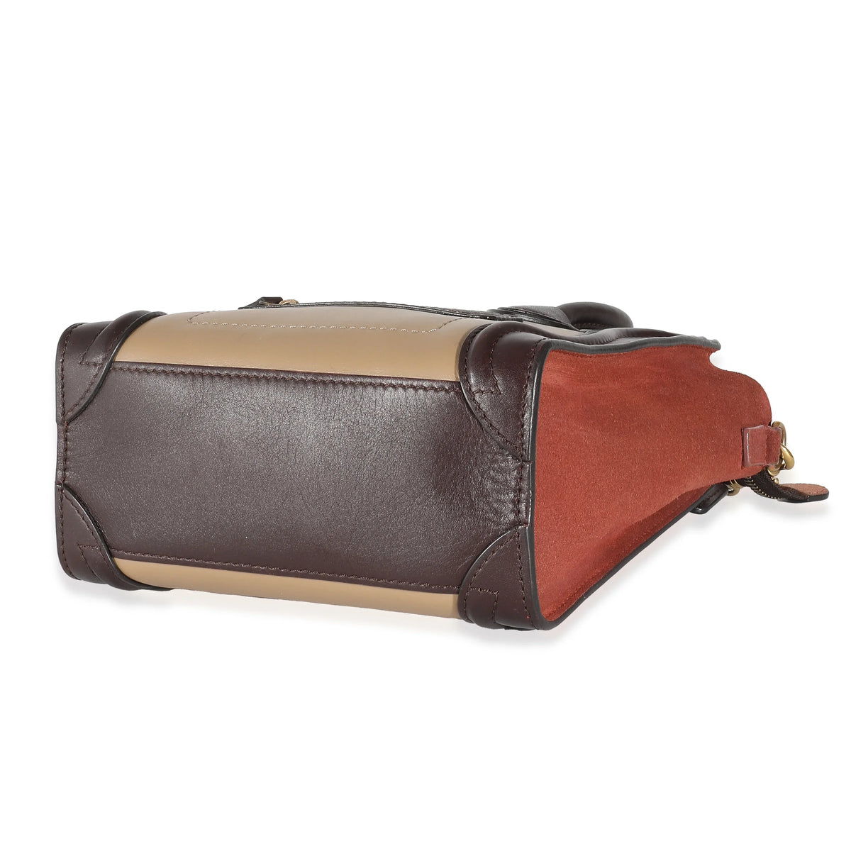 Celine Tri-Colour Brown Beige Burgundy Leather Luggage Nano Suede Pre-Owned