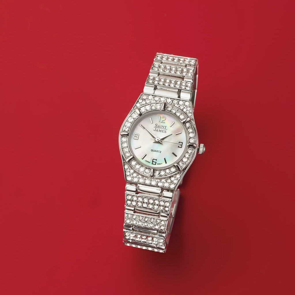 Women's, in Watch Mother-Of-Pearl Ross-Simons Saint Stainless James Steel, Adult Crystal 25mm and Women's